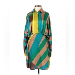 Express Satin Printed Half Button Up Mini Portofino Shirt Dress